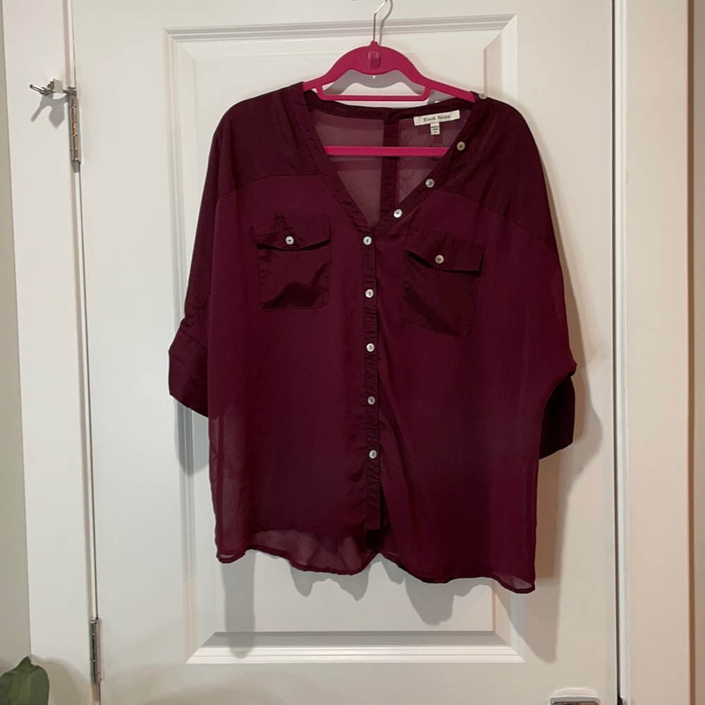 Sheer maroon blouse with buttons